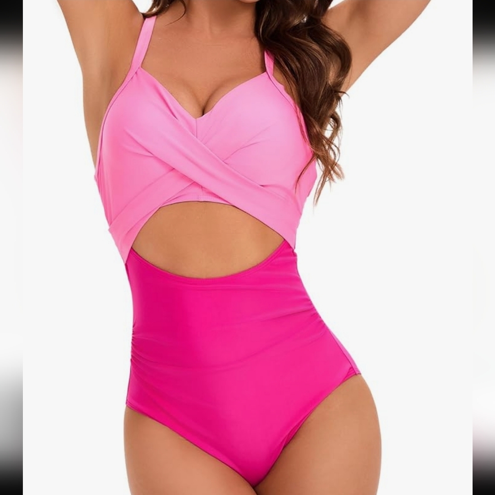 One Piece Pink Bathing Suit  Tummy Control High Waisted Push Up Size Small